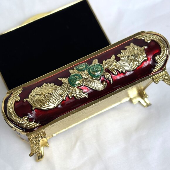 Jewelry Trinket Box Iraq Lion of Babylon gold tone faux jewels VTG - Picture 7 of 13